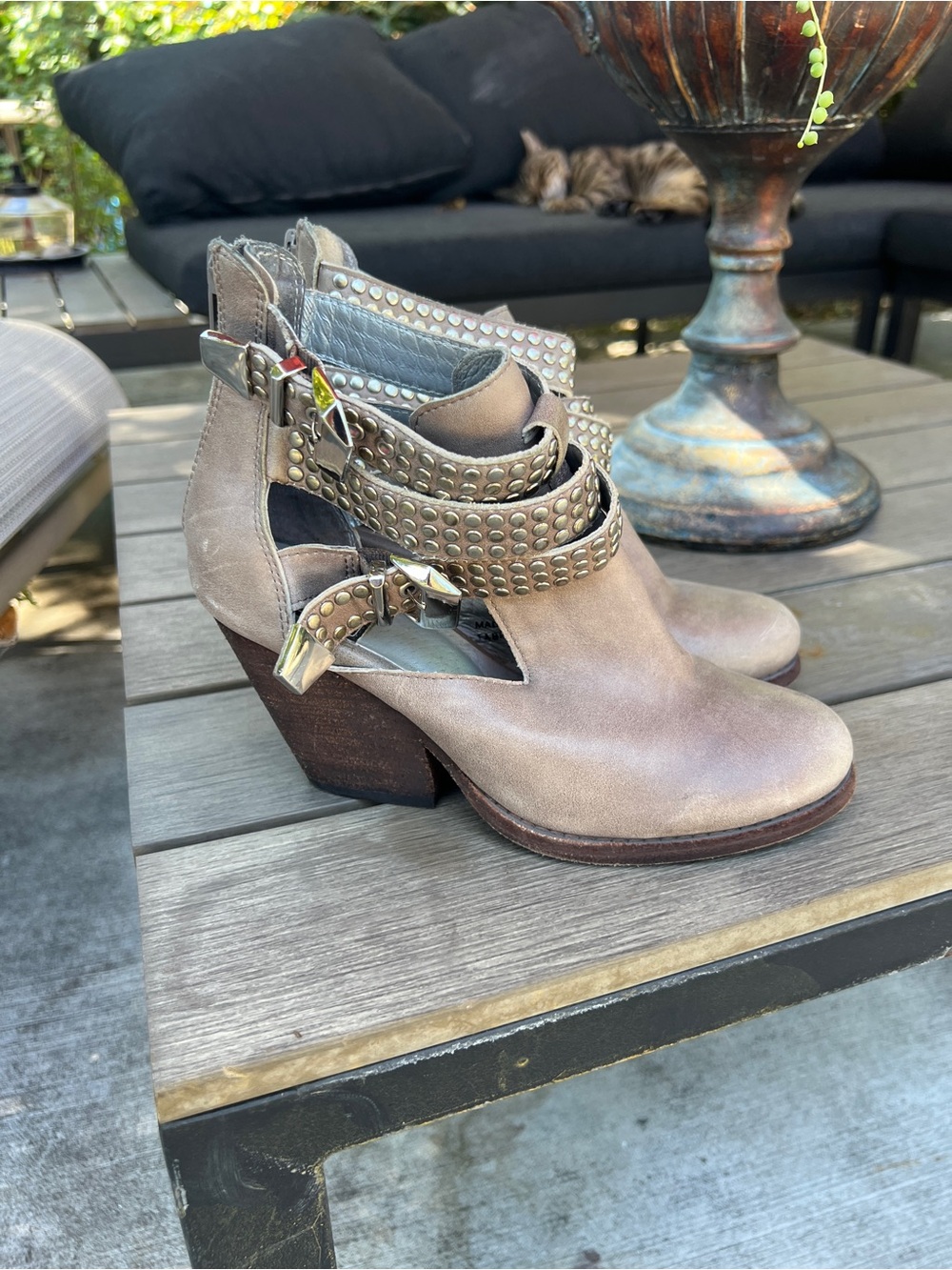 Jeffrey Campbell Vintage Brand Studded Taupe Leather Ankle Boots - size 7
